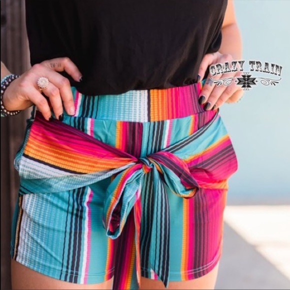 Multi Colored Front Tie  Shorts - Picture 2 of 3